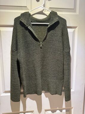 Amazon Olive Green Half-Zip Knit Sweater